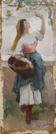 Eugenio De Blaas "La raccoglitrice di uva" 
olio su cartoncino (cm 26x11)
Firmat