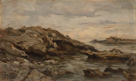 Carlo Follini "Scogliera di Quinto" 
olio su tavola (cm 26,5x44)
Firmato in bass