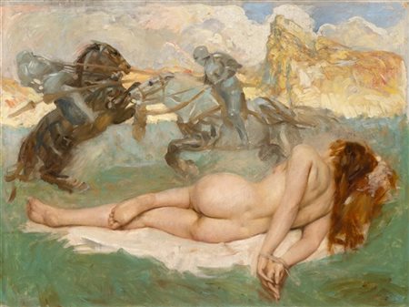 Carlo Gaudina "Il duello" 
olio su tela (cm 78x105)
Al retro: firmato due volte
