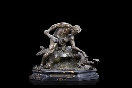 Augusto Rivalta "Ercole che abbatte il centauro" scultura in bronzo (cm 42x36x3