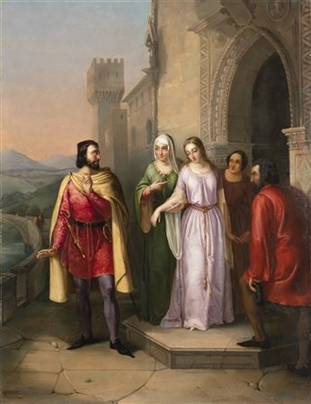 Vincenzo Giacomelli "Incontro" 1843
olio su tela (cm 81x61)
Firmato, locato Vene