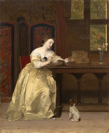 Florent Joseph Marie Willems "La pappa" 
olio su tavola (cm 62x50)
Firmato in ba