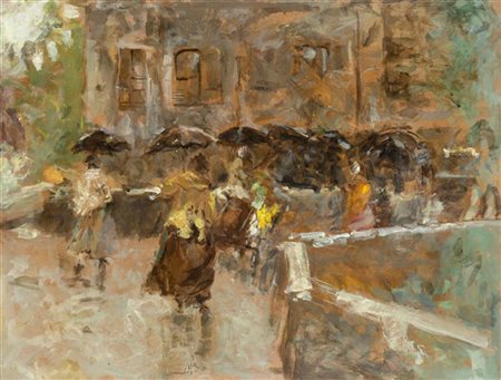 Mosè Bianchi "Giornata di pioggia" 
olio su carta applicata a tela (cm 36x48)
Si