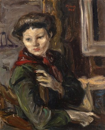 Primo Conti "Annabella nello studio" 1945
olio su tela (cm 50x40)
Firmato e data