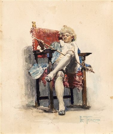 Giacomo Favretto "Figura neo settecentesca" 
acquerello su carta (cm 28x23)
Firm
