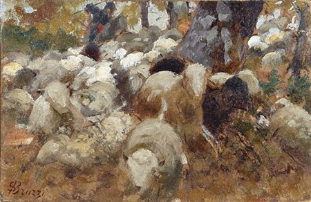 Stefano Bruzzi "Gregge impaurito" 1913
olio su carta applicata a cartone (cm 11,