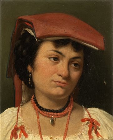 Vito D'Ancona "Testa di ciociara" 
olio su tela (cm 22x18)
Firmato in basso a de