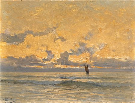 Giorgio Belloni "Marina con barca" 
olio su tavola (cm 21,5x30)
Firmato in basso