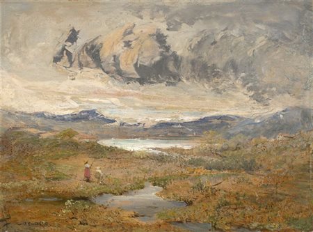 Filippo Carcano "Lago in burrasca" 
olio su tavola (cm 21x28,5)
Firmato in basso