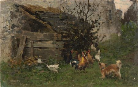 Luigi Rossi "Rustico con animali" 
olio su tela (cm 25x40)
Firmato in basso a de