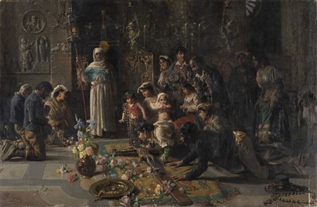 Giacomo Mantegazza "Il bacio del Crocefisso al Venerdì Santo" 
olio su tela (cm