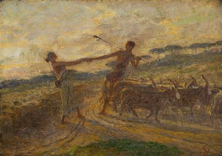 Luigi Rossi "Dafni e Cloe" 
olio su tavola (cm 18x26)
Firmato in basso a destra