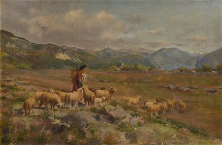 Alberto Rossi "La pastorella" 
olio su tela (cm 51x78)
Firmato in basso a destra