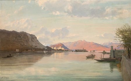 Marco Calderini "Il Lago Maggiore con l'Isola del Pescatori" 
olio su tela (cm 8