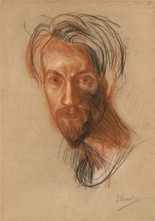 Luigi Russolo "Autoritratto" 
disegno a sanguigna e carboncino su carta (cm 47,5