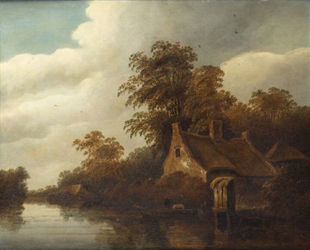 WOUTER KNIYFF<BR>Wesel 1607-1693 Bergen<BR>"Casolare rustico in riva al fiume" 1650 circa