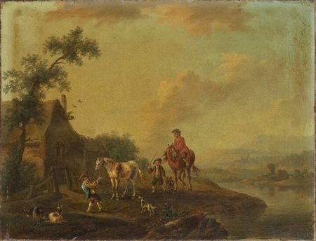 PITTORE ANONIMO DEL XVIII SECOLO<BR>"L'arrivo del padrone" XVIII secolo