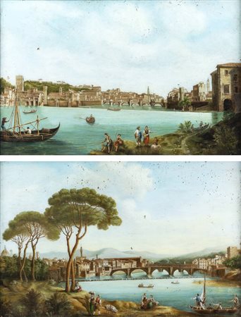 PITTORE ANONIMO DEL XVIII SECOLO<BR>"Vedute di Firenze dalle rive dell'Arno"