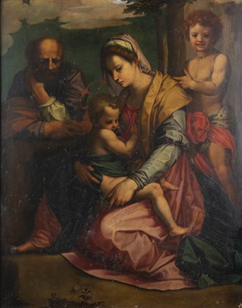 PITTORE ANONIMO DEL XIX SECOLO<BR>"Sacra famiglia con San Giovannino"