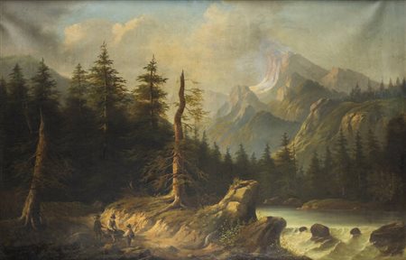 ALEXANDRE CALAME<BR>Vevey (Svizzera) 1810 - 1864 Mentone (Francia)<BR>"Boscaioli"