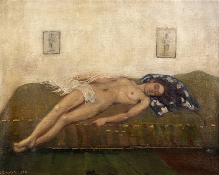 GIOVANNI GUARLOTTI<BR>Galliate (NO) 1869 - 1954 Torino<BR>"Nudo in posa" 1918