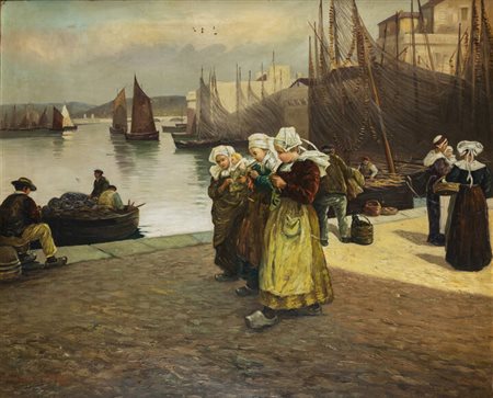 LIONELLO BALESTRIERI<BR>Cetona (SI) 1872 - 1958<BR>"Figure al porto" periodo Bretone