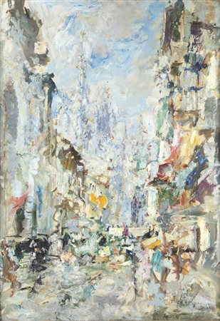 LUIGI MANTOVANI<BR>Milano 1880 - 1957<BR>"Veduta del Duomo di Milano" 1948