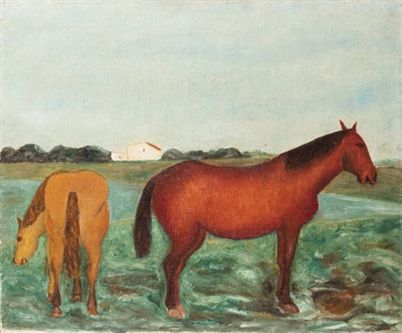 GIUSEPPE CESETTI<BR>Tuscania (VT) 1902 - 1990<BR>"Cavalli al sole" 1940 ca