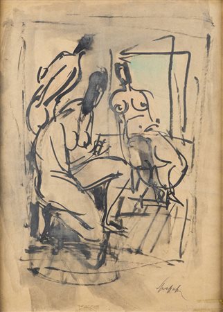 LUIGI SPAZZAPAN<BR>Gradisca d'Isonzo (GO) 1889 - 1958 Torino<BR>"Nudi nello studio" (verso) e "Cavallo" (retro) 1932