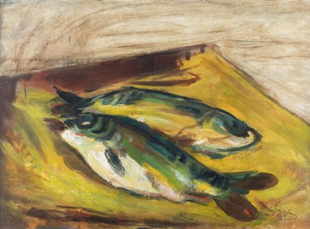LUIGI SPAZZAPAN<BR>Gradisca d'Isonzo (GO) 1889 - 1958 Torino<BR>"Due pesci, natura morta" 1928-1932