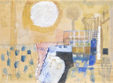 BRUNO SAETTI<BR>Bologna 1902 - 1984<BR>"Paesaggio con sole" 1961