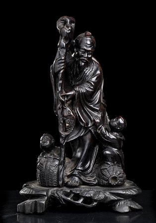 SHOULAO CON BAMBINI IN PIETRA 
Cina, XX secolo