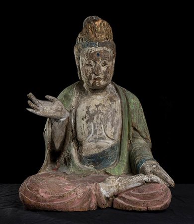 GUANYIN IN LEGNO POLICROMO 
Cina, XX secolo