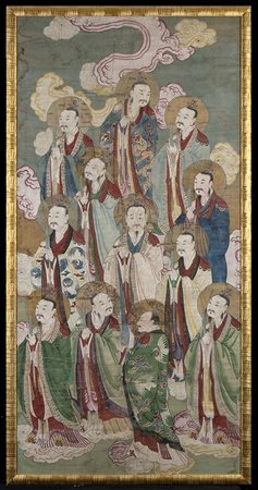 GRANDE DIPINTO TAOISTA A INCHIOSTRO E COLORI SU SETA 
Cina, dinastia Qing