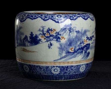 CACHEPOT IN PORCELLANA 'BIANCO E BLU' 
Cina o Giappone, XX secolo