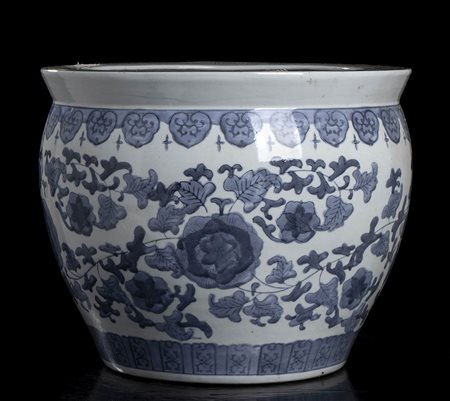 CACHEPOT IN PORCELLANA 'BIANCO E BLU' 
Cina, XX secolo