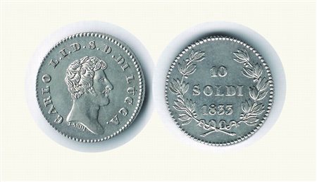 Monete di Città Italiane - LUCCA - Carlo Ludovico di Borbone (1824-1847) - 10 Soldi 1833 - Eccezionale.