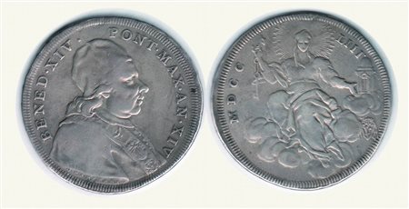Monete di Città Italiane - ROMA - Benedetto XIV - Scudo A. XIV 1753.