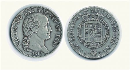 Monete Decimali - SAVOIA - Vittorio Emanuele I - 5 Lire 1817.