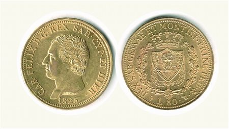 Monete Decimali - SAVOIA - Carlo Felice - 80 Lire 1825 To - Bellissimo esemplare.