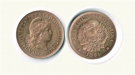 Monete Estere - ARGENTINA - Repubblica - 5 Pesos 1886 (argentino).