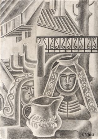DEPERO FORTUNATO (1892 - 1960) - Caraffa paesana.