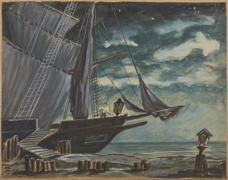 FURIGA ALFREDO (1903 - 1972) - Scenografia con veliero.