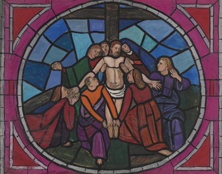 CERACCHINI GISBERTO (1899 - 1982) - Studio per vetrata. Deposizione di Cristo.
