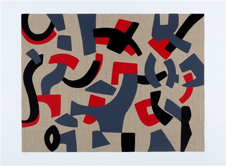 Accardi, Carla (Trapani 1924-Roma 2014)  - Grigio nero e rosso su fondo juta