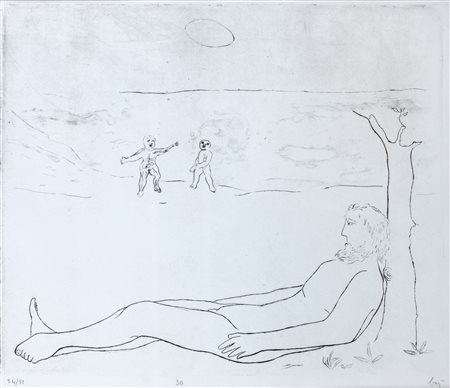 Baj, Enrico (Milano 1924-Vergiate 2003)  - Il riposo di Adamo