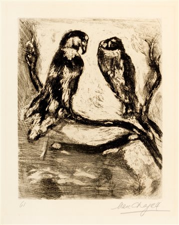 Chagall, Marc (Vitebsk 1887-Saint-Paul de Vence 1985)  - Le Loup et l'Agneau. L'aigle et le hibou - Tavola 61 de Les Fables de la Fontaine, 1927