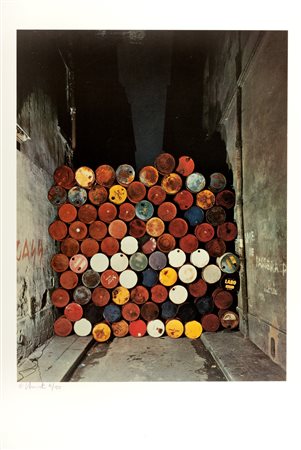 Christo (Gabrovo 1935-New York  2020)  - Wall of oil barrels - the iron curtain, rue visconti, Paris 1961 - 1962, 1990