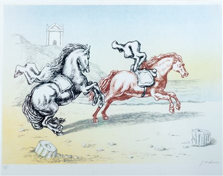 de Chirico, Giorgio (Volos 1888-Roma 1978)  - Cavalli in riva all'Egeo, 1972