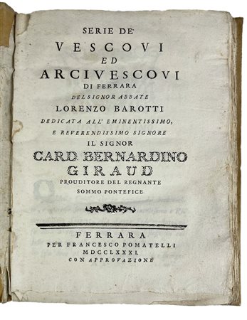 [History] Barotti. Vescovi di Ferrara, 1781
